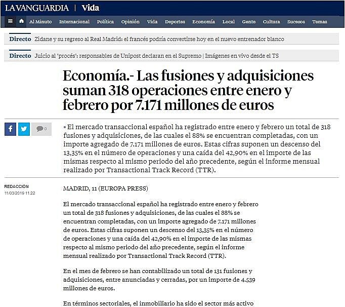 Las fusiones y adquisiciones suman 318 operaciones entre enero y febrero por 7.171 millones de euros